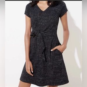 LOFT Plus Shimmer Tweed Tie Waist Short Sleeve Dress, Like New
